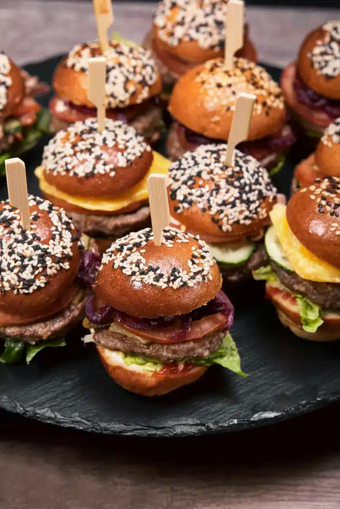 Mini Burgers On Slate Platter Food Photography